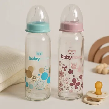 Baby Nova Kojenecká skleněná láhev se standardním hrdlem 0-24m 240 ml - RŮŽOVÁ