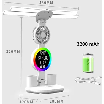 Lampička Nabíjecí led stolní lampa s hodinami | čtecí světlo - Nabíjení ventilátoru 3200mAH