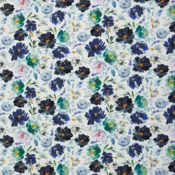 Mušelín Modré a zelené květy (E) (Dvojitá gázovina digitisk)