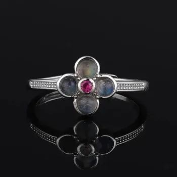 Prsten Zářivý nastavitelný prsten s granátem a zirkonem | prsteny, šperky - labradorit