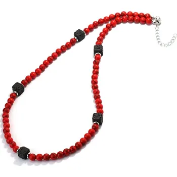 Náhrdelník Přírodní minerální náhrdelník pro muže | pánský náhrdelník, minerální korálky - redhowlitový kámen