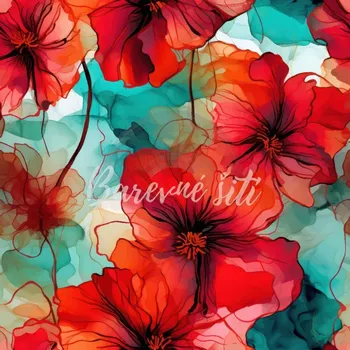 Venezia, Červené květy na zelené (E)** (Polyesterový úplet Venezia)