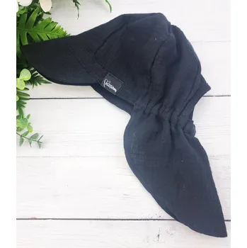 Čepice Kulišárny Mušelínová kšiltovka BLACK Varianta: S ochranou krku, Obvod hlavy: 50-51