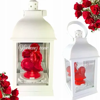 Svíčka BÍLÁ HŘBITOVNÍ SVÍČKA SRDCE PRO MILOVANOU ŽENU NA HROB LUCERNA NA HŘBITOV