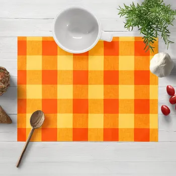 prostírání Bavlněné prostírání na stůl Olivia OL-003 Oranžovo-žlutá kostka velká 30x40 cm