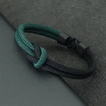 Náramek Barevný pánský náramek z lana pirátský styl | pánský náramek, kožený náramek - Černá Zelená , 21,5 cm