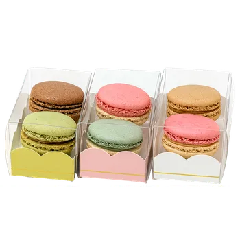 Obalový materiál Krabička na 2 ks makronek s průhledným víkem 8x5x5 cm růžová , zelená a žlutá