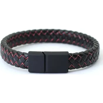 Náramek Stylový černý kožený náramek s magnetem | pánský náramek, módní doplněk - Červený , 205 mm