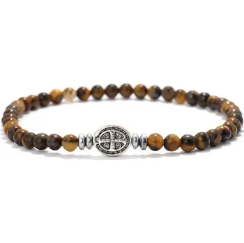 Šperk Stylový motorkářský náramek s amuletem | pánský náramek, stylový šperk - Kámen tygřích očí