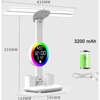 Lampička Nabíjecí led stolní lampa s hodinami | čtecí světlo - Nabíjecí kapacita hodin 3200mAH