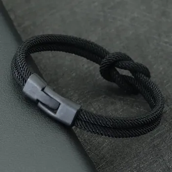 Náramek Barevný pánský náramek z lana pirátský styl | pánský náramek, kožený náramek - Černá Černá , 21,5 cm