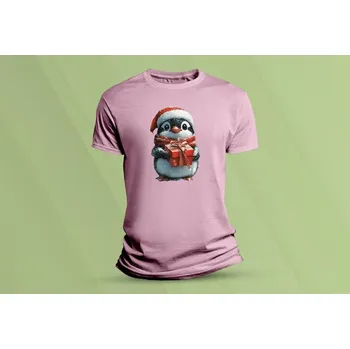 Chlapecké oblečení Dětské bavlněné tričko Vánoční tučňák. Růžová velikost 104