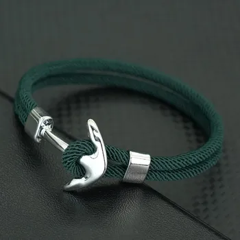 Šperk Stylový pánský náramek s kotvou na šňůrce | pánský náramek, pletený náramek - Zelený , M 20,5 cm 8 palců
