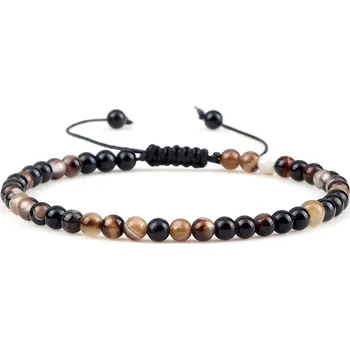 Náramek Tygří oko ručně pletený náramek energie | náramek, šperky - 4mm černý achát