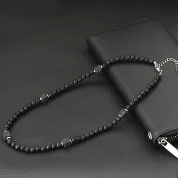 Náhrdelník Přírodní minerální náhrdelník pro muže | pánský náhrdelník, minerální korálky - Lávový kámen
