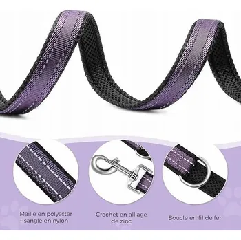 Postroj pro psa Postroj pro psa s vodítkem na procházky 150 cm, fialová barva, velikost L