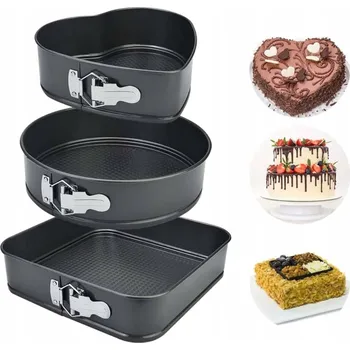 Nádoba na pečení FORMA NA DORT FORMA SADA 3KS PLECH NA PEČENÍ TĚSTA ČTVEREC SRDCE