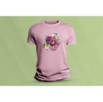 Dětské bavlněné tričko Květiny. Růžová velikost 104 (3-4 roky)