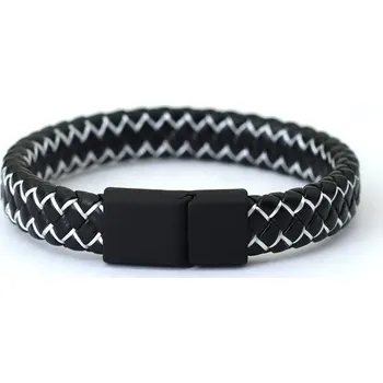 Náramek Stylový černý kožený náramek s magnetem | pánský náramek, módní doplněk - Bílý , 205 mm