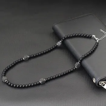 Náhrdelník Přírodní minerální náhrdelník pro muže | pánský náhrdelník, minerální korálky - Onyxový kámen