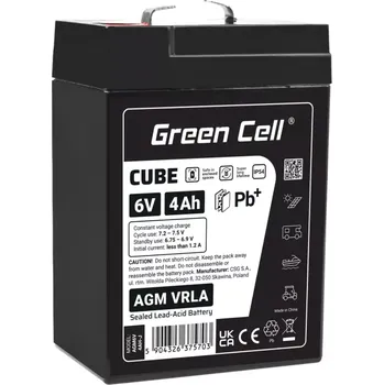 Trakční baterie *Green Cell Cube AGM VRLA IP54 Baterie 6V 4Ah bezúdržbová baterie (AGM baterie Green Cell – spolehlivé bezúdržbové akumulátory s dlouhou životností. Vhodné pro záložní zdroje, solární systémy, lodě, karavany i elektrovozítka. Bezpečný provoz a vysoká)