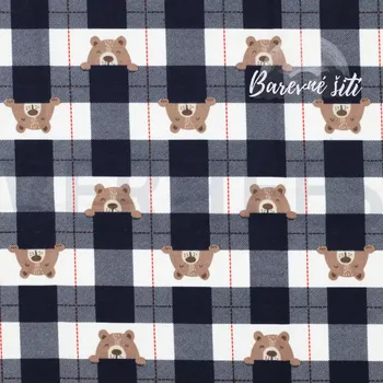 Bavlněný flanel Káro s medvídky (E) (100% bavlna)