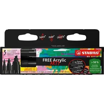 Akrylový popisovač STABILO FREE Acrylic, 3ks,černá