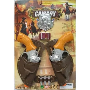 Dětská zbraň SUPER Sada Kovboje: Pistole, Pouzdra 695D, Opasek, Odznak Šerifa, Náboje – 7 dílů