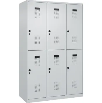 Šatní skříň Dvoupatrová šatní skříň C+P typ Cabo-Plus, 6 police, 1200 x 1850 mm, šedá