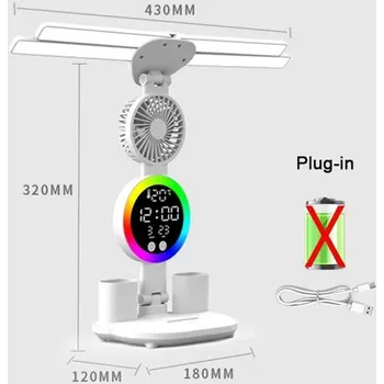 Lampička Nabíjecí led stolní lampa s hodinami | čtecí světlo - Zásuvka ventilátoru