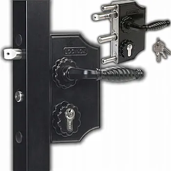 OZDOBNÁ KLIKA ZÁMEK LOCINOX PRO BRÁNY A VRÁTKA S KLIKOU, PRO PROFIL 40MM, ČERNÁ