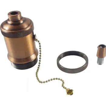 Objímka na žárovku OBJÍMKA PATICE KOVOVÁ RETRO VINTAGE E27 s řetízkem, antická měď