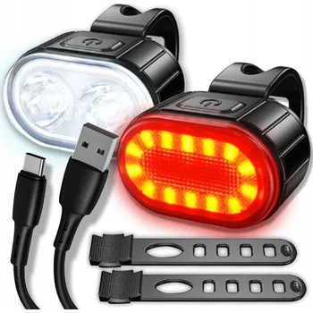 Cyklosvítilna SADA LED SVĚTEL NA KOLO PŘEDNÍ A ZADNÍ + USB DOBÍJENÍ