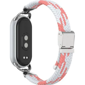Příslušenství k chytrým hodinkám VSECHNONAMOBIL 115534 BRAIDED Nylonový řemínek pro Xiaomi Smart Band 10 / 9 / 8 růžovo-bílý