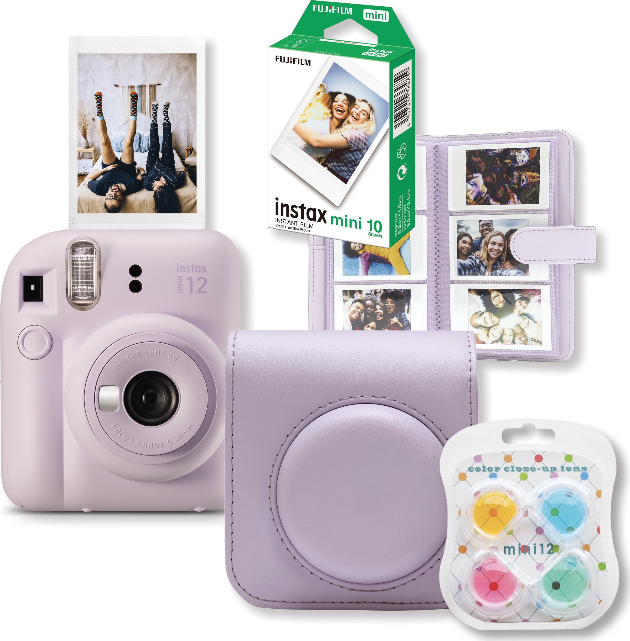 Fujifilm Instax Mini 12 Start Set Purple + 5ks Mini Photo Frame Pastel Mix barev