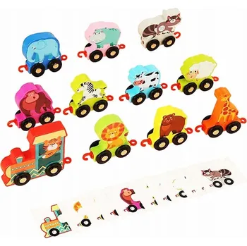 Dřevěná hračka Dřevěný vláček Zvířátka safari Montessori