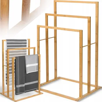 Držák na ručník Volně stojící bambusový stojan na ručníky se 3 rameny, béžový