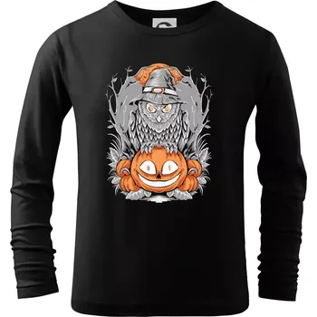 Chlapecké tričko Dýně a sova - Triko dětské Long Sleeve - 122 cm/6 let ( Černá )