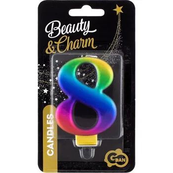 Dortová svíčka ČÍSLICE SVÍČKA OZDOBA na dort K NAROZENINÁM číslo 8 DUHOVÁ metalická 8 cm