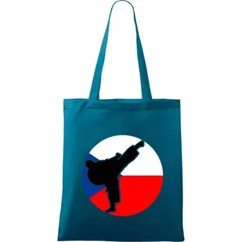 Nákupní taška Karate CZ vlajka - Taška bavlněná - 42 x 38 cm ( Petrolejová )