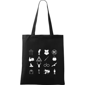 Nákupní taška Harry ikonky - Taška bavlněná - 42 x 38 cm ( Černá )