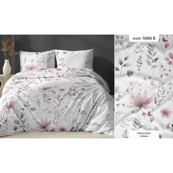 Povlečení Povlečení saténové 140x200 bílé pudrové listy se zapínáním na zip 5066B KARO