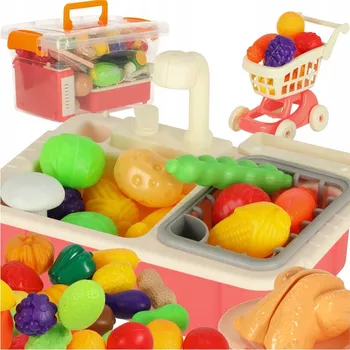 Dětská kuchyňka Dřez dřez pro děti, kuchyňka, zelenina na krájení, 54 dílů