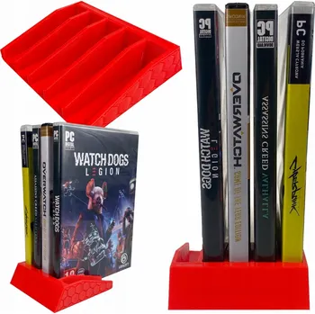 Herní konzole STOJAN / DRŽÁK NA 5 HER – KRABIČKY PLAYSTATION XBOX PC NINTENDO SWITCH – ČERVENÝ