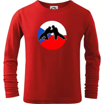 Chlapecké tričko Judo CZ vlajka - Triko dětské Long Sleeve - 104-110cm / 3-4 roky ( Červená )