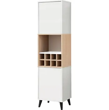 regál Komodee Stylový regál Fondi se stojanem na víno do obývacího pokoje bílý, Borovice