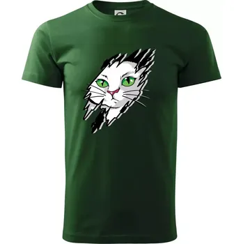 Kočka v roztrženém triku - Triko extra velké (5-8XL) - 7XL ( Lahvově zelená )