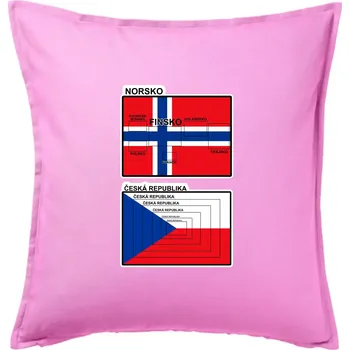 Polštář Norská a česká vlajka - Polštář 50x50 - 50x50 - Včetně výplně ( Růžová )
