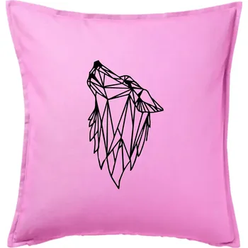 Polštář Geometrie - vlk - vyjící - Polštář 50x50 - 50x50 - Pouze potah ( Růžová )