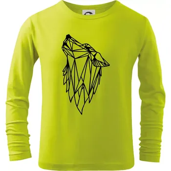 Dětská móda Geometrie - vlk - vyjící - Triko dětské Long Sleeve - 158 cm/12 let ( Limetková )